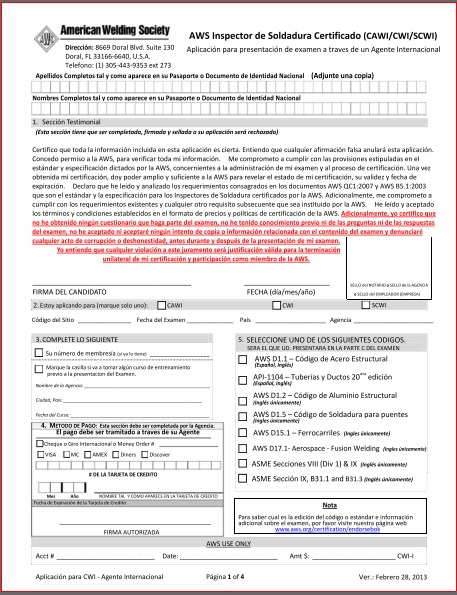 AWS Official CWI Application Form
